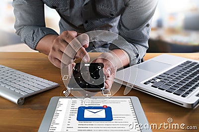 Mail Communication Connection message to mailing contacts phone Stock Photo