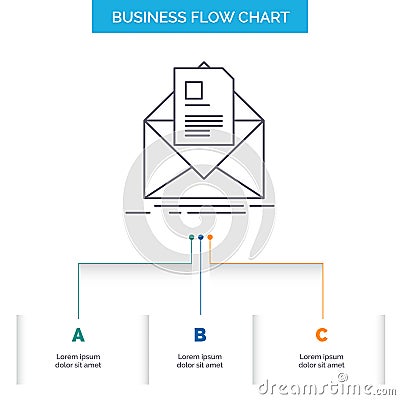 mail, contract, letter, email, briefing Business Flow Chart Design with 3 Steps. Line Icon For Presentation Background Template Vector Illustration