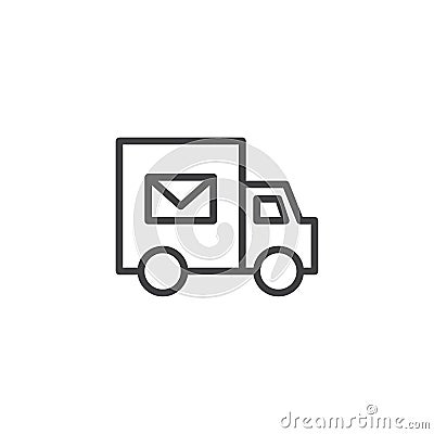 Mail delivery truck outline icon. Vector Illustration