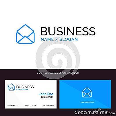 Mail, Email, Open Blue Business logo and Business Card Template. Front and Back Design Vector Illustration