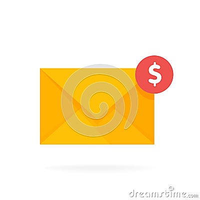 Mail envelope icon with dollar coins. Email send money concept vector illustration Vector Illustration