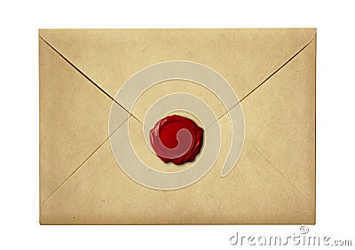 Mail envelope or letter sealed with wax seal stamp Stock Photo