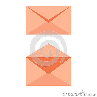 Mail envelope soft orange icon - opened an closed. Email send concept vector Vector Illustration