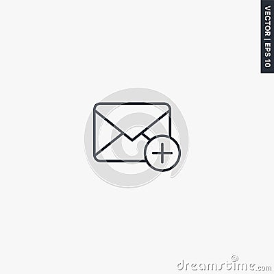 Mail icon and new, plus, linear style sign for mobile concept and web design Vector Illustration