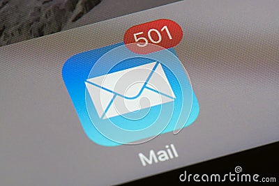 Mail icon with unread email count Editorial Stock Photo