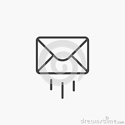 Mail icon. Vector email. Send letter. Black Line outline thin sign. Web, website symbol. Postal envelope, isolated on white button Vector Illustration