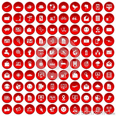 100 mail icons set red Vector Illustration