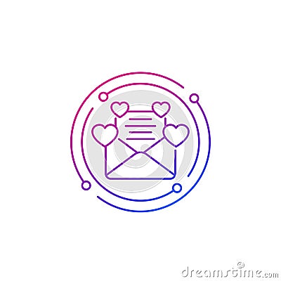 Mail love letter with hearts, line icon Vector Illustration