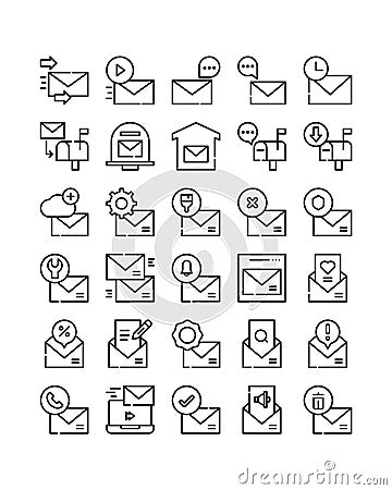 mail message envelope letter simple line icon pack Vector Illustration