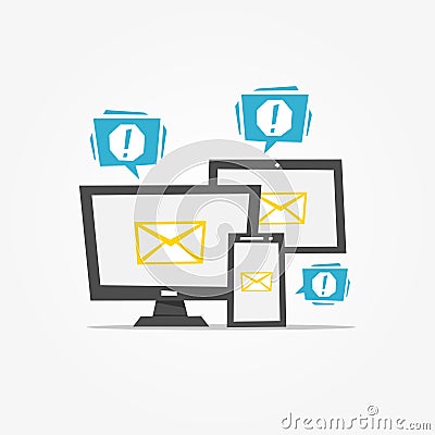 Mail notification on different devices Vector Illustration
