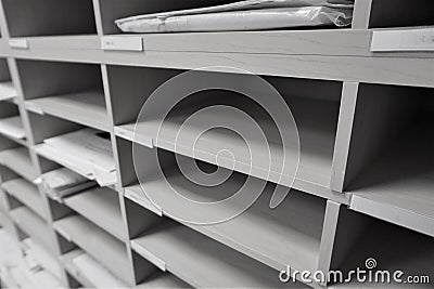 Vertical mailboxes in office space Stock Photo