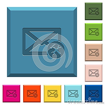 Mail preferences engraved icons on edged square buttons Stock Photo