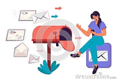 Mail service and post correspondence delivery flat vector illustration isolated Vector Illustration