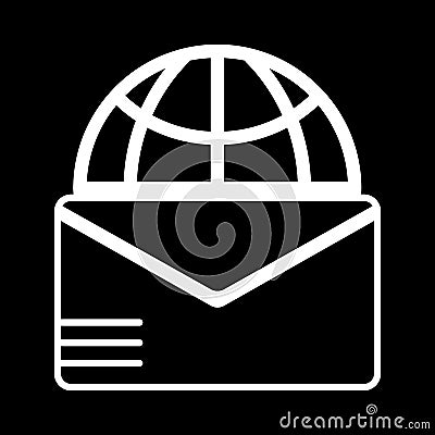 Mail sign and globe vector icon. Black and white letter illustration. Outline linear post icon. Vector Illustration