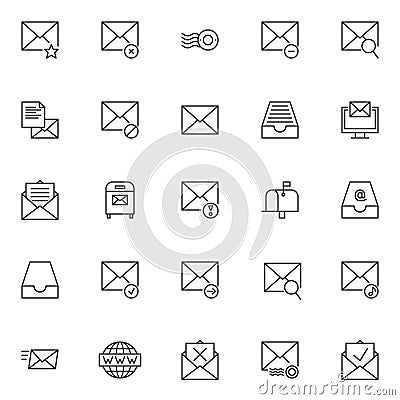 Mail universal outline icons set Vector Illustration