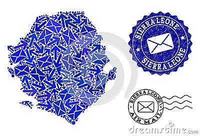 Mail Ways Composition of Mosaic Map of Sierra Leone and Grunge Seals Vector Illustration