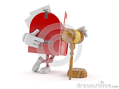 Mailbox character with gavel Cartoon Illustration