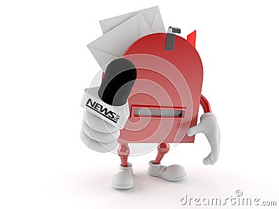 Mailbox character holding interview microphone Cartoon Illustration