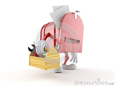 Mailbox character holding toolbox Cartoon Illustration