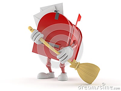 Mailbox character sweeps the floor Cartoon Illustration