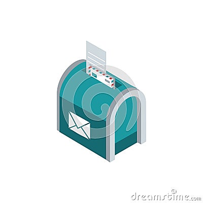 Mailbox envelope papers correspondence postal mail isometric Vector Illustration