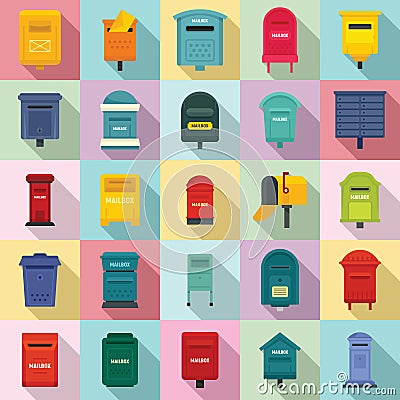 Mailbox icons set, flat style Vector Illustration