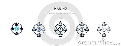 Mailing icon in different style vector illustration. two colored and black mailing vector icons designed in filled, outline, line Vector Illustration