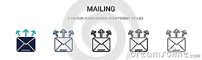 Mailing icon in filled, thin line, outline and stroke style. Vector illustration of two colored and black mailing vector icons Vector Illustration