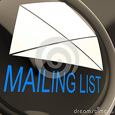 Mailing List Envelope Means Contacts Or Email Database Stock Photo