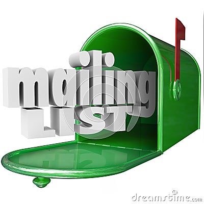 Mailing List Words Mailbox Direct Mail Marketing Database Stock Photo
