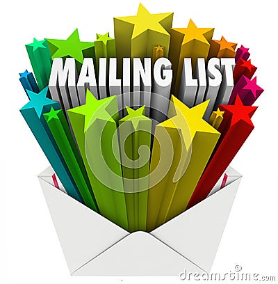 Mailing List Words in Star Envelope Stock Photo