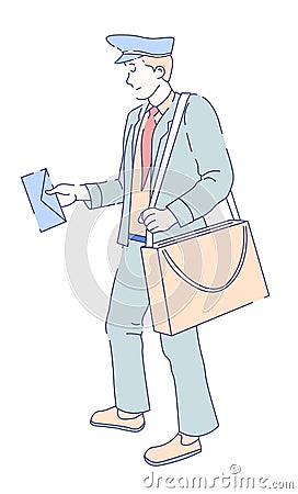 Mailman with bag and letter post officer delivery Vector Illustration