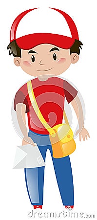 Mailman delivering letter on white background Cartoon Illustration