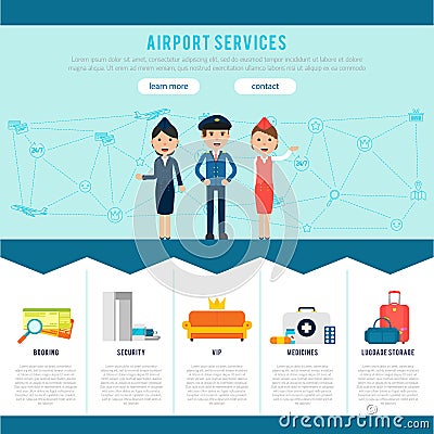 Main Airport Page Template Vector Illustration