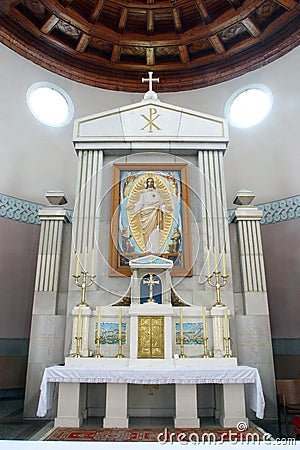 Main altar in the Church of the Sacred Heart of Jesus, Salata in Zagreb Stock Photo