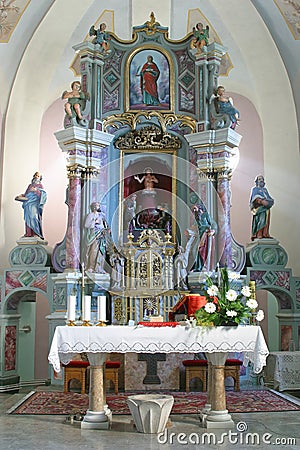 Main altar in Church of St. Vitus in Brdovec, Croatia Editorial Stock Photo