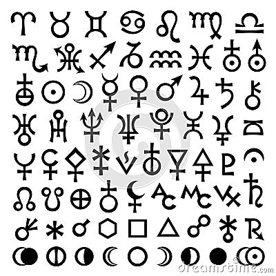 Main Astrological Signs and Symbols (big main set) II Vector Illustration