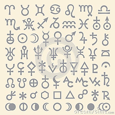 Main Astrological Signs and Symbols (big main set) Vector Illustration