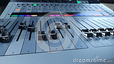 main The audio mixer to increase or decrease the overall audio signal from all active mixing channels. Stock Photo