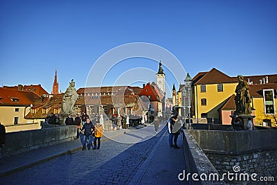 At the main bridge of Wurzburg Editorial Stock Photo