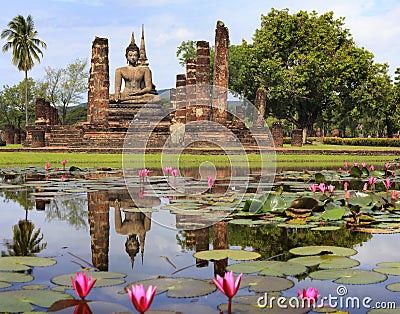 Main buddha Statue in Sukhothai historical park Stock Photo