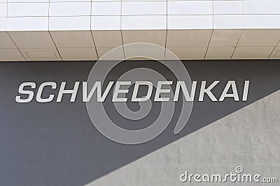 Main building and logo of the german Schwedenkai Stena Line buil Editorial Stock Photo