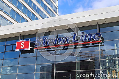 Main building and logo of the german Schwedenkai Stena Line buil Editorial Stock Photo