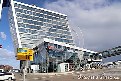 Main building and logo of the german Schwedenkai Stena Line buil Editorial Stock Photo