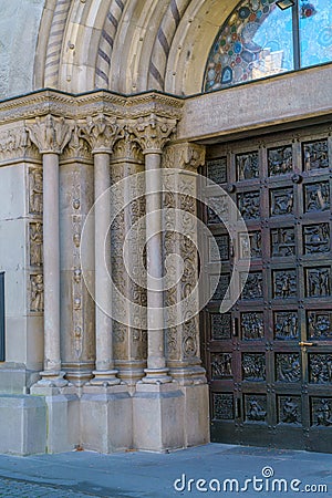 Main doors of Grossmunster church, Zurich, Switzerland Stock Photo