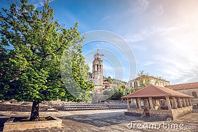 Main church square of Blato village in Croatia Stock Photo