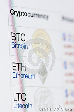 Main cryptocurrency chart Editorial Stock Photo