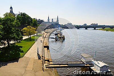 Dresden waterfront - Elbe river Editorial Stock Photo