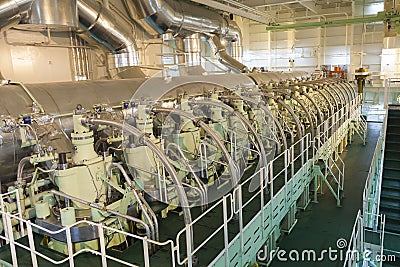 Main engine of a big ship Stock Photo