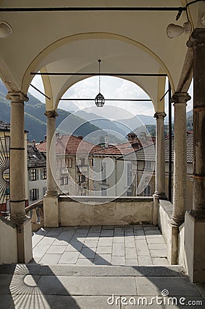 Curch porch in Varallo Sesia, Piedmont, Italy Editorial Stock Photo